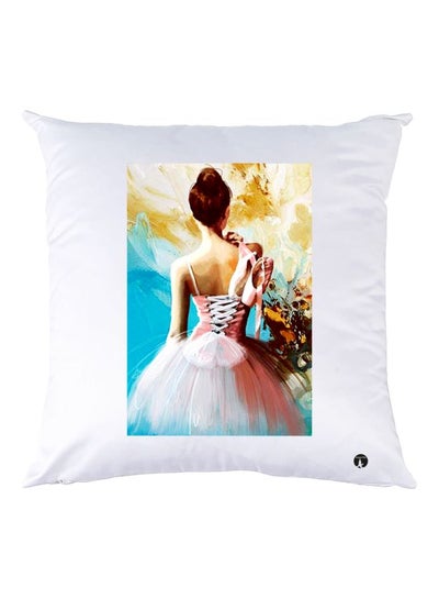 Buy Girl Printed Throw Pillow White/Pink/Blue 30x30cm in UAE