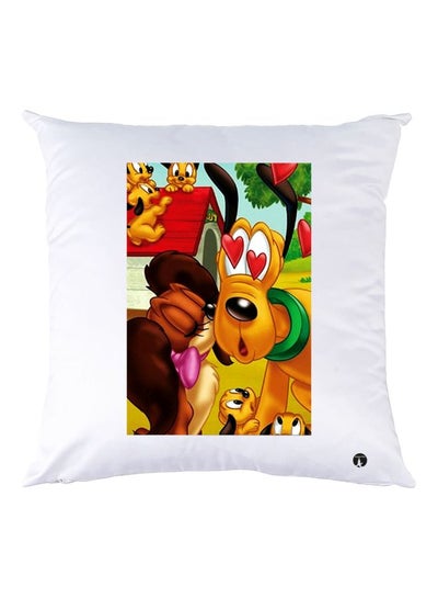 Buy Cartoon Printed Throw Pillow White/Brown/Yellow 30x30cm in UAE