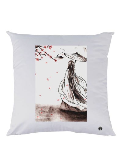 Buy Girl Printed Throw Pillow White/Black/Pink 30x30cm in UAE