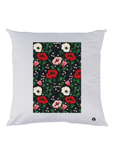 Buy Flowers Printed Pillow White/Black/Red 30x30cm in UAE