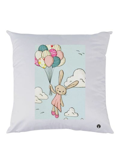 Buy Bunny With Balloons Printed Throw Pillow White/Blue/Pink 30x30cm in UAE