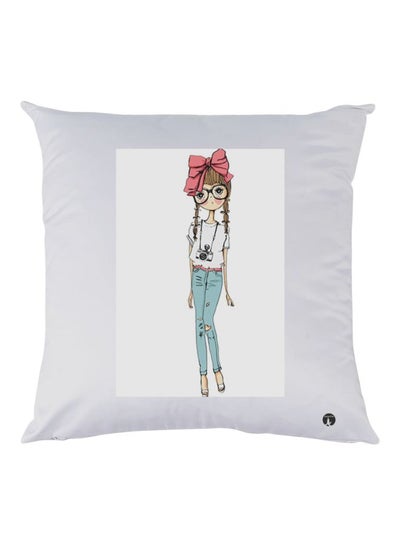 Buy Girl Printed Throw Pillow White/Blue/Pink 30x30cm in UAE