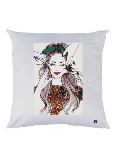 Buy Decorative Printed Pillow White/Brown/Green 30x30cm in UAE