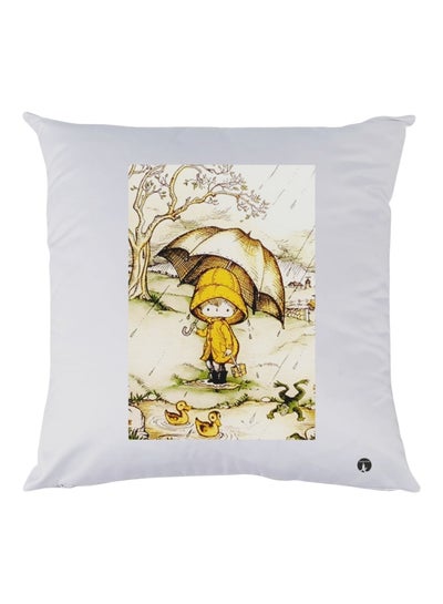 Buy Cartoon Printed Decorative Throw Pillow White/Yellow/Green 30x30cm in UAE