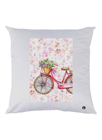 Buy Cycle Printed Throw Pillow White/Pink/Yellow 30x30cm in UAE