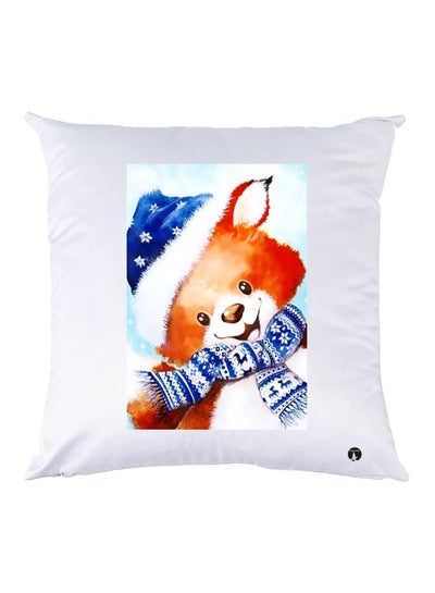 Buy Teddy Bear Printed Throw Pillow White/Brown/Blue 30x30cm in UAE