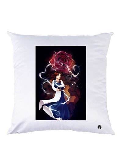 Buy Girl Printed Throw Pillow White/Blue/Brown 30x30cm in UAE