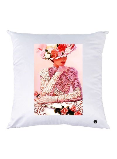 Buy Girl Printed Throw Pillow White/Pink/Red 30x30cm in UAE