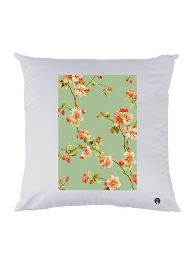 Buy Flowers Printed Decorative Cushion polyester White/Green/Peach 30x30cm in UAE