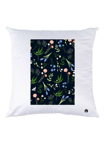 Buy Floral Printed Throw Pillow White/Black/Blue 30x30cm in UAE