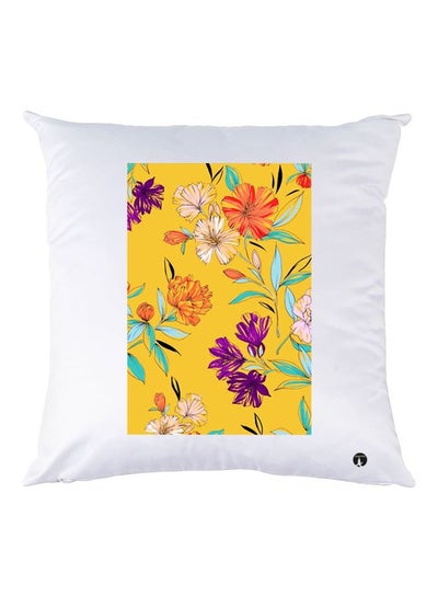 Buy Floral Printed Throw Pillow White/Yellow/Blue 30x30cm in UAE