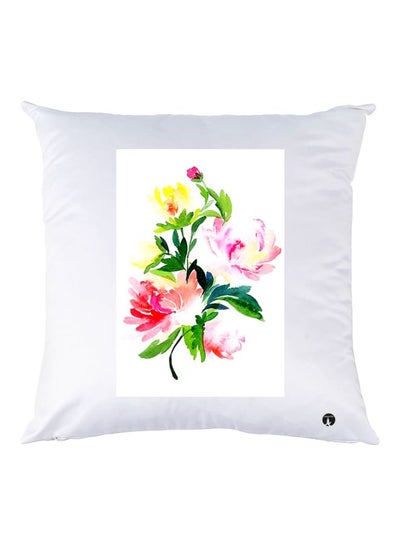 Buy Floral Printed Throw Pillow White/Yellow/Pink 30x30cm in UAE