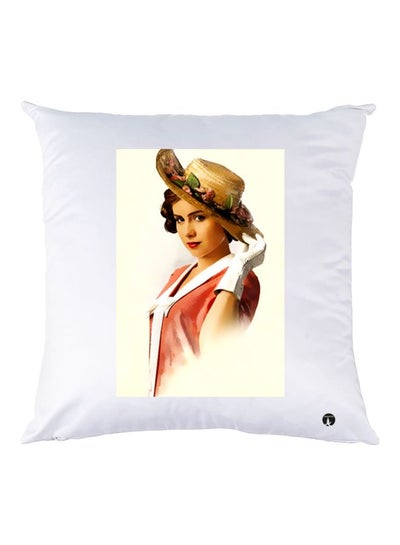 Buy Girl Printed Throw Pillow White/Beige/Brown 30x30cm in UAE