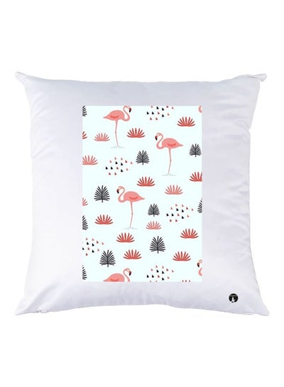 Buy Flamingo Printed Throw Pillow White/Pink/Black 30x30cm in UAE