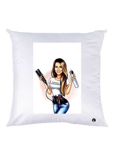 Buy Girl Printed Throw Pillow White/Blue/Brown 30x30cm in UAE