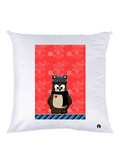 Buy Cartoon Printed Throw Pillow White/Red/Brown 30x30cm in UAE