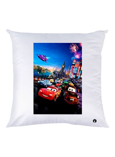 Buy Cars Printed Throw Pillow White/Blue/Red 30x30cm in UAE