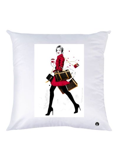 Buy Girl Printed Decorative Throw Pillow White/Red/Black 30x30cm in UAE