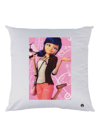 Buy Girl Printed Decorative Throw Pillow White/Pink/Blue 30x30cm in UAE