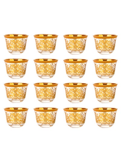 Buy Soleter 28-033 DELUXE 12PCS GLASS CAWA CUPS SET GOLD COLOUR Clear/Gold 80ml in Saudi Arabia