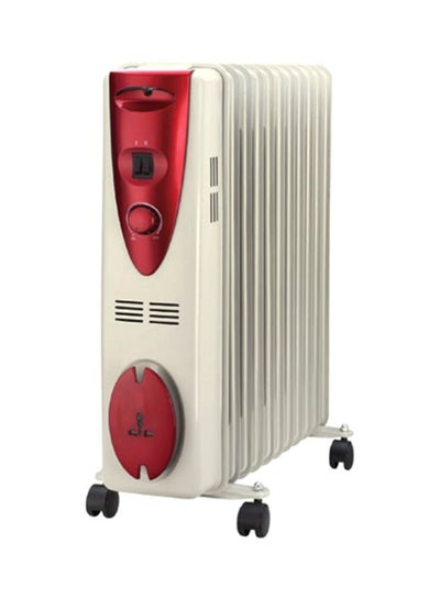 Buy 13 Fins Oil Filled Radiator Heater| 3 Heat Settings | Adjustable Thermostat | Overheat Protection, Tip-Over Safety Switch | Portable Heater | Power Indicator Light Cord Storage GRH28502 White/Red in UAE