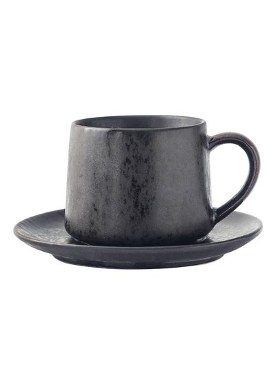Buy Color Glazed Ceramic Necking Cup And Saucer Black 11.6x9.3x7.4cm in UAE