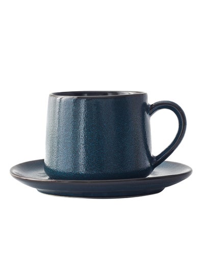 Buy Color Glazed Ceramic Necking Cup And Saucer Blue 11.6x9.3x7.4cm in UAE