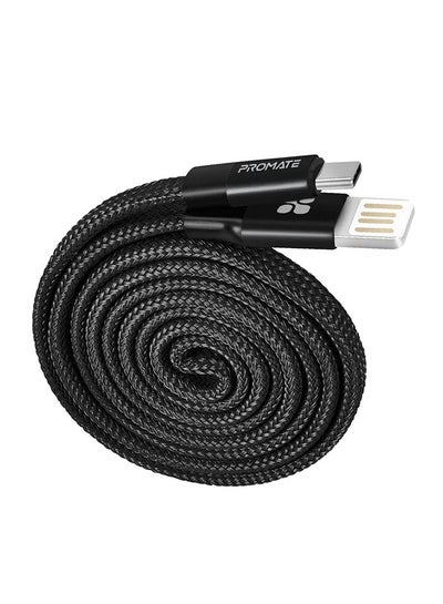 Buy Auto-Coiling USB-C Cable, Premium Fabric Braided Aluminium Alloy Reversible USB-A to Type-C Cable With 2A Fast Charge And Sync 100 Centimeter Cord For All Type-C Smartphones, Tablet, Coiline-C Black in Egypt