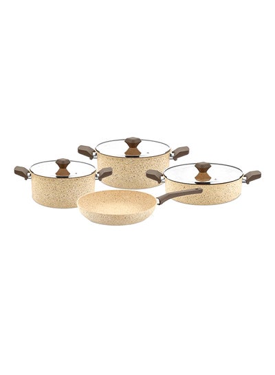 Buy 7-Piece Granitec Brownstone Cookware Set Beige/Brown in Saudi Arabia