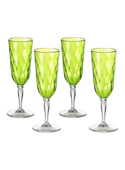 اشتري 4-Piece Diamond Glass Champagne Flutes Set Green/Clear 7x7x19cm في مصر