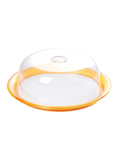 Buy Globo Cake Tray With Lid Clear/Yellow 32.5x32.5x12cm in Egypt