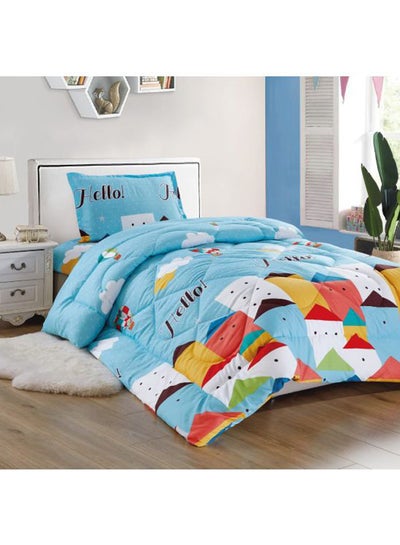 Buy 3-Piece Printed Comforter Set Polyester Blue/Yellow/Red Single in Saudi Arabia