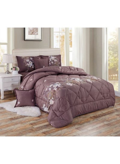 Buy 6-Piece Printed Comforter Set Polyester Brown/White King in Saudi Arabia