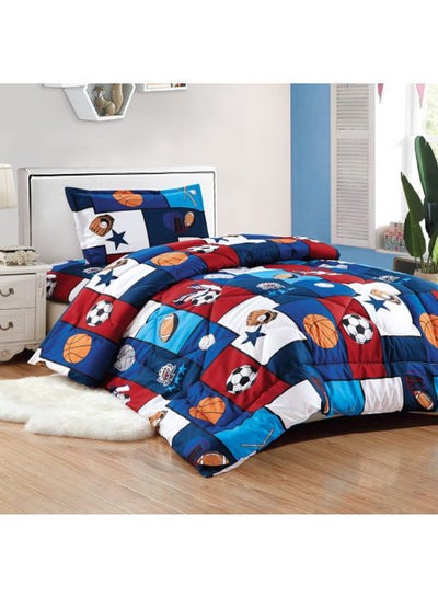 Buy 3-Piece Printed Comforter Set Polyester Blue/White/Red Single in Saudi Arabia