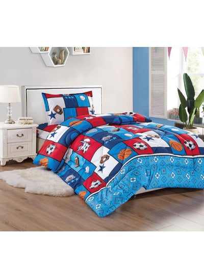 اشتري 3-Piece Printed Comforter Set Polyester Blue/Red/White Single في السعودية