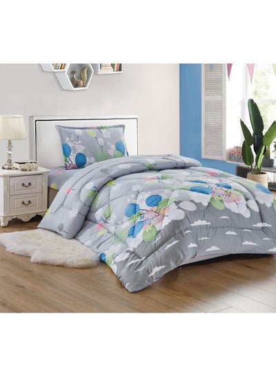 Buy 3-Piece Kitty Printed Comforter Set Polyester Grey/White/Blue Single in Saudi Arabia