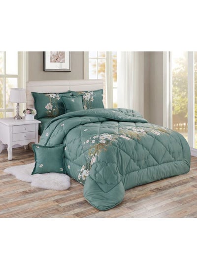 Buy 4-Piece Floral Printed Comforter Set Polyester Green/White/Beige Single in Saudi Arabia