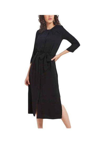 Buy Belted Three-Quarter Sleeves Dress Black in Saudi Arabia