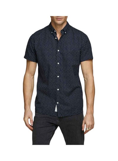 Buy Linen Printed Shirt Navy in Saudi Arabia