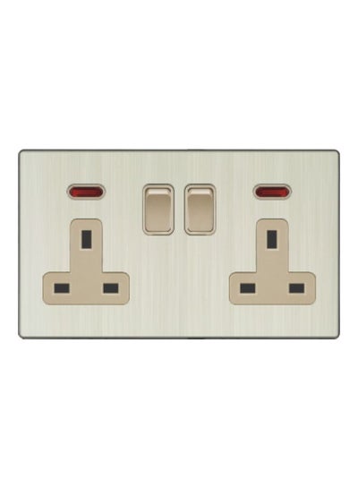 Buy V3 Series 13A Double Neon Socket With Switch Grey/Gold 3x6inch in UAE