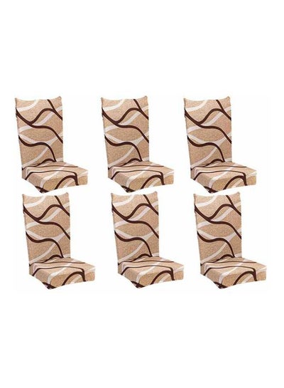 Buy 6-Piece Waves Design Dining Chair Cover Set Beige/Brown/White in Saudi Arabia