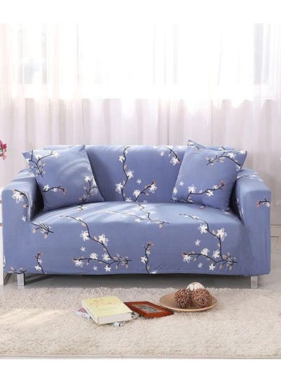 اشتري Floral Three Seater Super Stretchable Anti-Wrinkle Slip Flexible Resistant Jacquard For Living Room Sofa Cover أزرق/ أبيض 236x186x36سم في السعودية