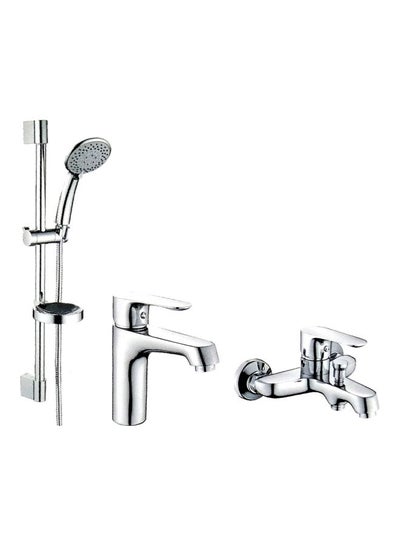 Buy 3-Piece Shower System Set Silver Shower System (62.5x6.5x24), Shower Mixer (1.7x1.5x0.45), Wash Basin Mixer (9.5x18x12)cm in Saudi Arabia