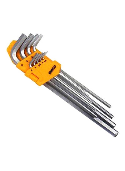 Buy 9-Piece Long Arm Hex Key Wrench Set Silver/Yellow in Saudi Arabia