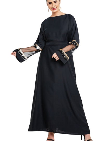 Buy Shimmery Bell Sleeves Abaya Black in UAE