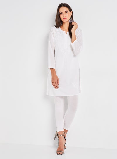 Buy Handmade Embroidered Kurta White in UAE