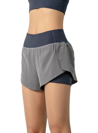 Buy Elasticated Contrast Detail Shorts Grey/Blue in UAE