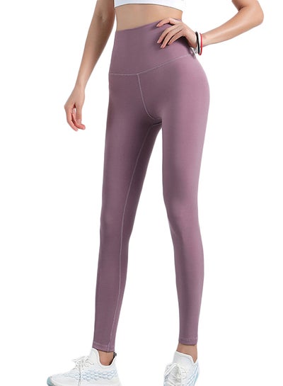 Buy Solid Pattern High-Waist Sports Leggings Purple in UAE