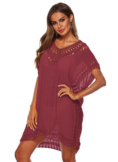 Buy Semi Sheer Hollow Out Cover Up Burgundy in Saudi Arabia