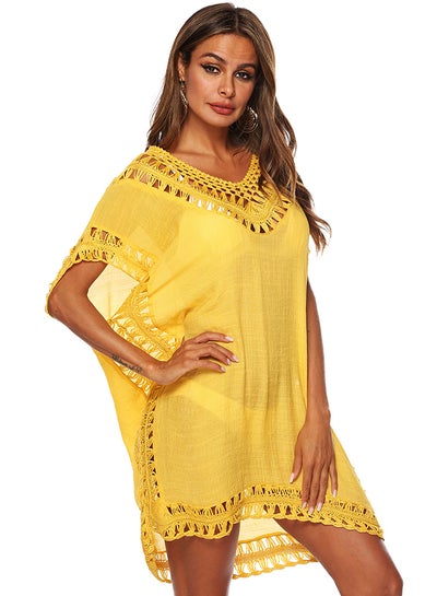 Buy Semi Sheer Hollow Out Cover Up Yellow in UAE